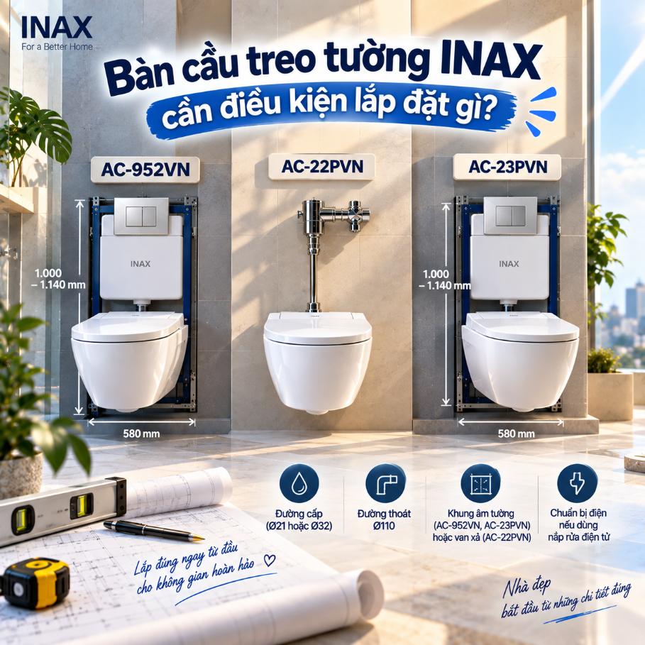 Bàn cầu treo tường INAX cần điều kiện lắp đặt gì?