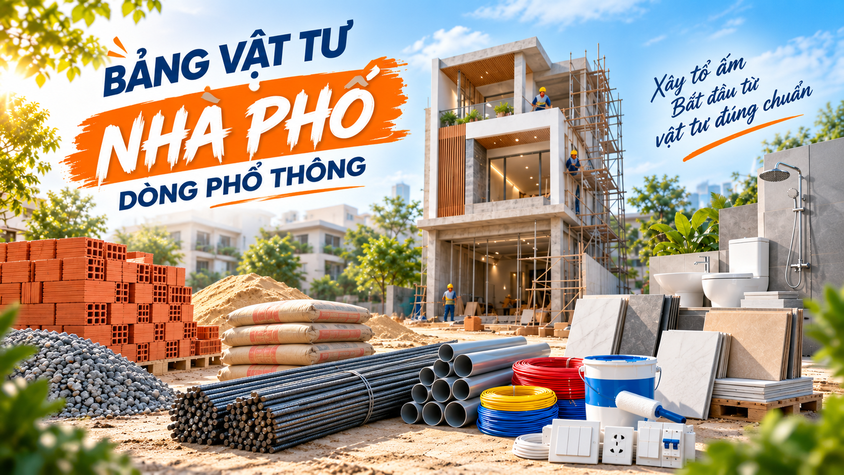 Bảng vật tư nhà phố dòng Phổ thông: Thương hiệu và sản phẩm tham khảo