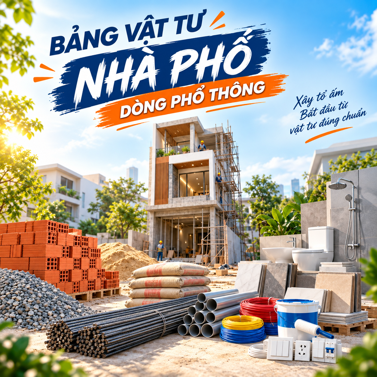 Bảng vật tư nhà phố dòng Phổ thông: Thương hiệu và sản phẩm tham khảo
