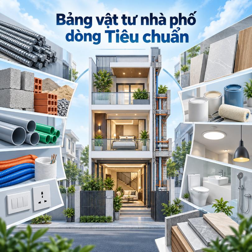 Bảng vật tư nhà phố dòng Tiêu chuẩn: Thương hiệu và gợi ý lựa chọn