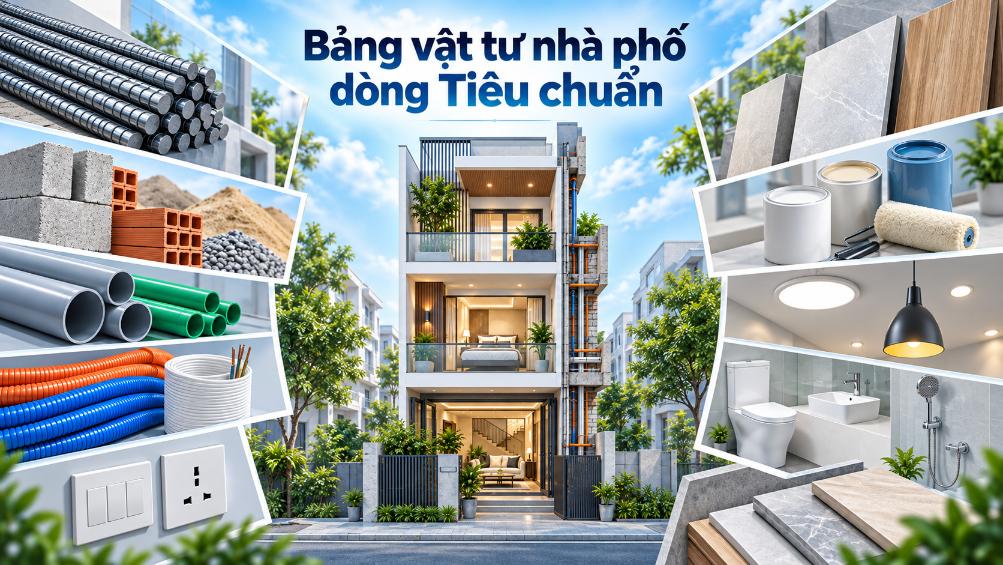 Bảng vật tư nhà phố dòng Tiêu chuẩn: Thương hiệu và gợi ý lựa chọn