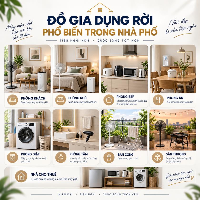Các đồ gia dụng rời phổ biến dùng trong nhà phố: Gợi ý theo từng không gian