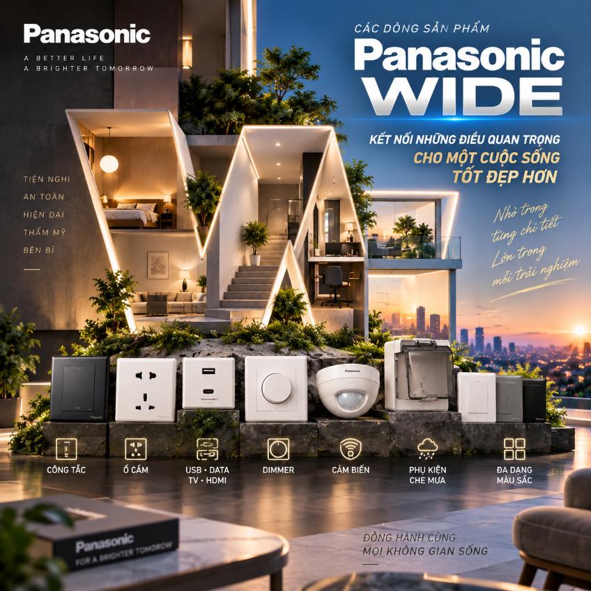 Các dòng sản phẩm Panasonic WIDE: Công tắc, ổ cắm, dimmer và cảm biến