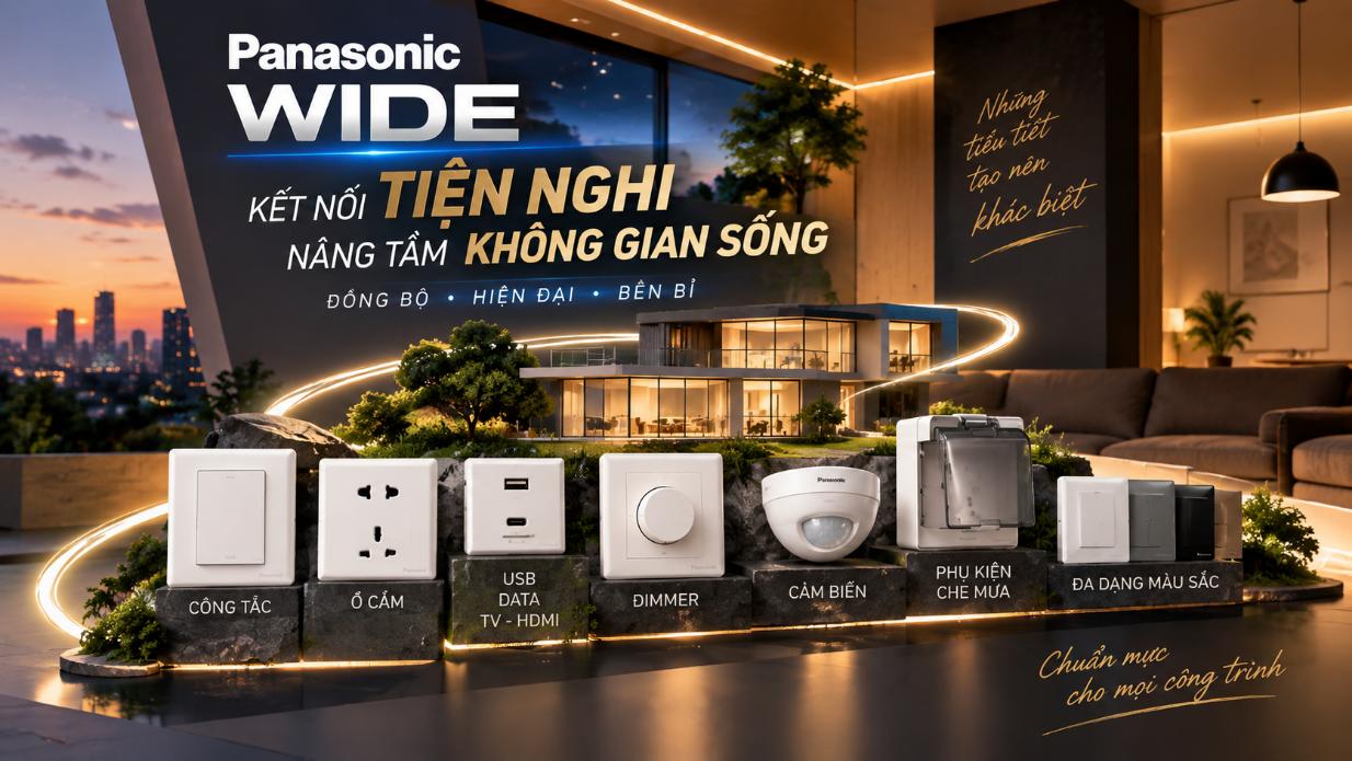 Các dòng sản phẩm Panasonic WIDE: Công tắc, ổ cắm, dimmer và cảm biến