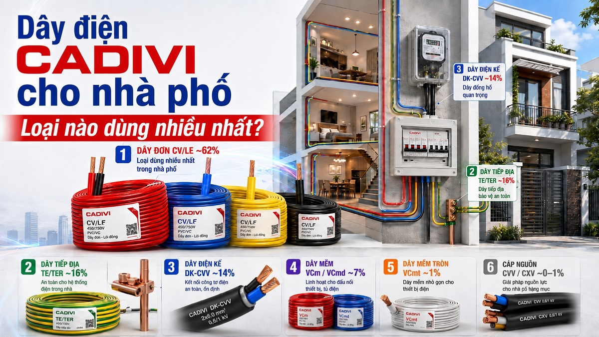 Các loại dây điện CADIVI dùng cho nhà phố: loại nào sử dụng nhiều nhất?