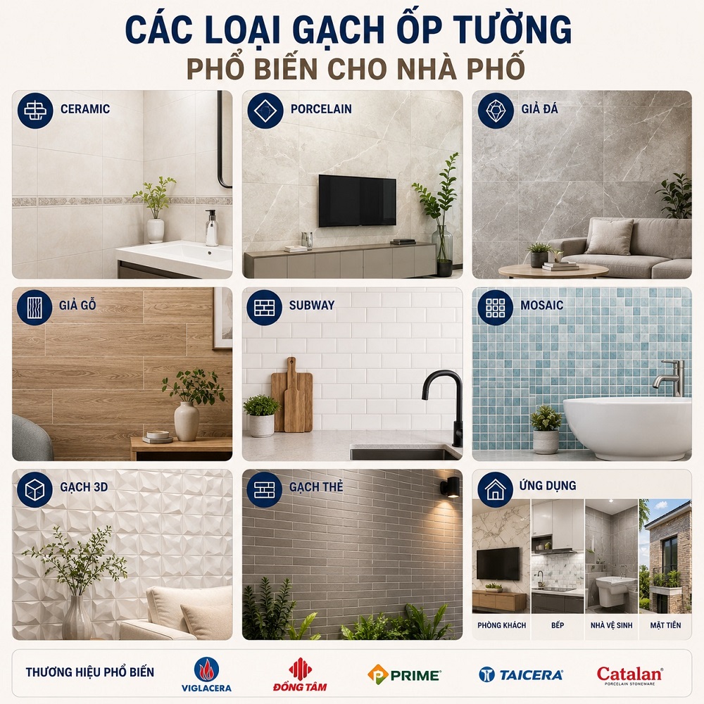Các loại gạch ốp tường phổ biến cho nhà phố và cách chọn phù hợp