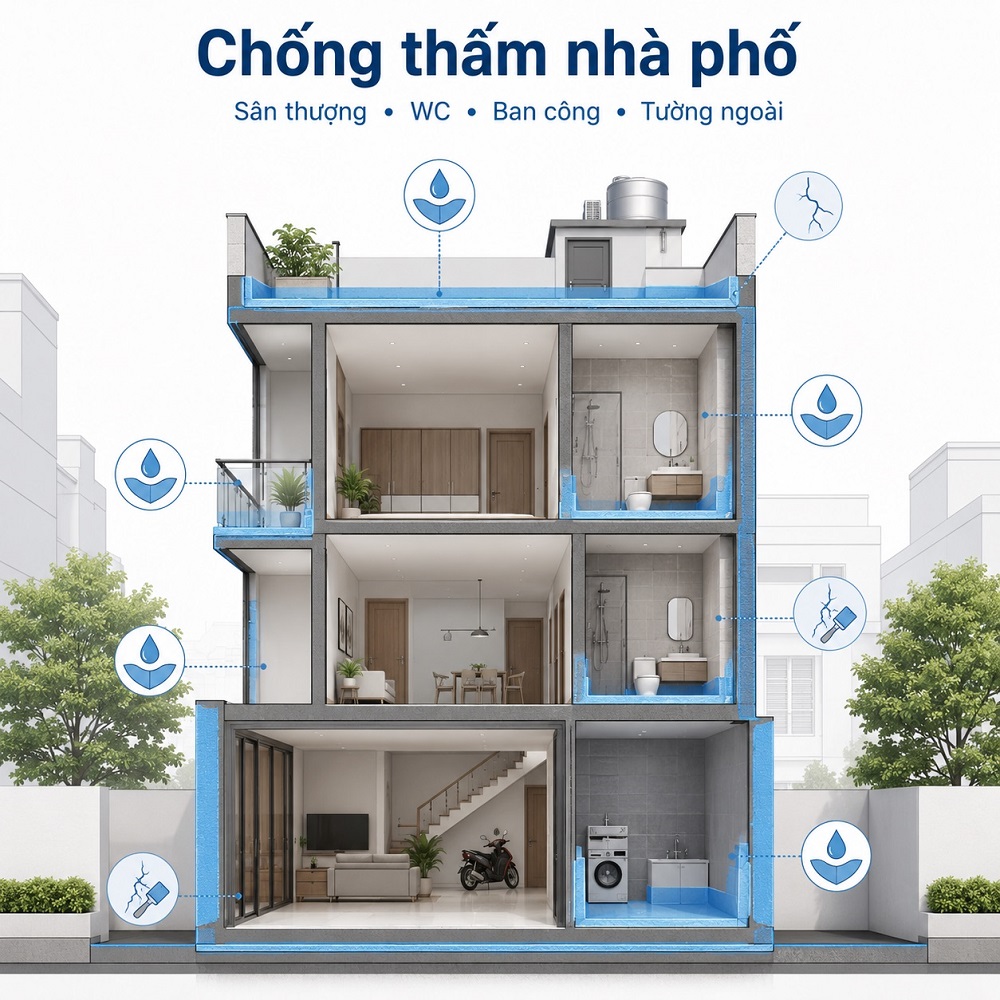 Các loại hóa chất & phụ gia chống thấm phổ biến cho nhà phố