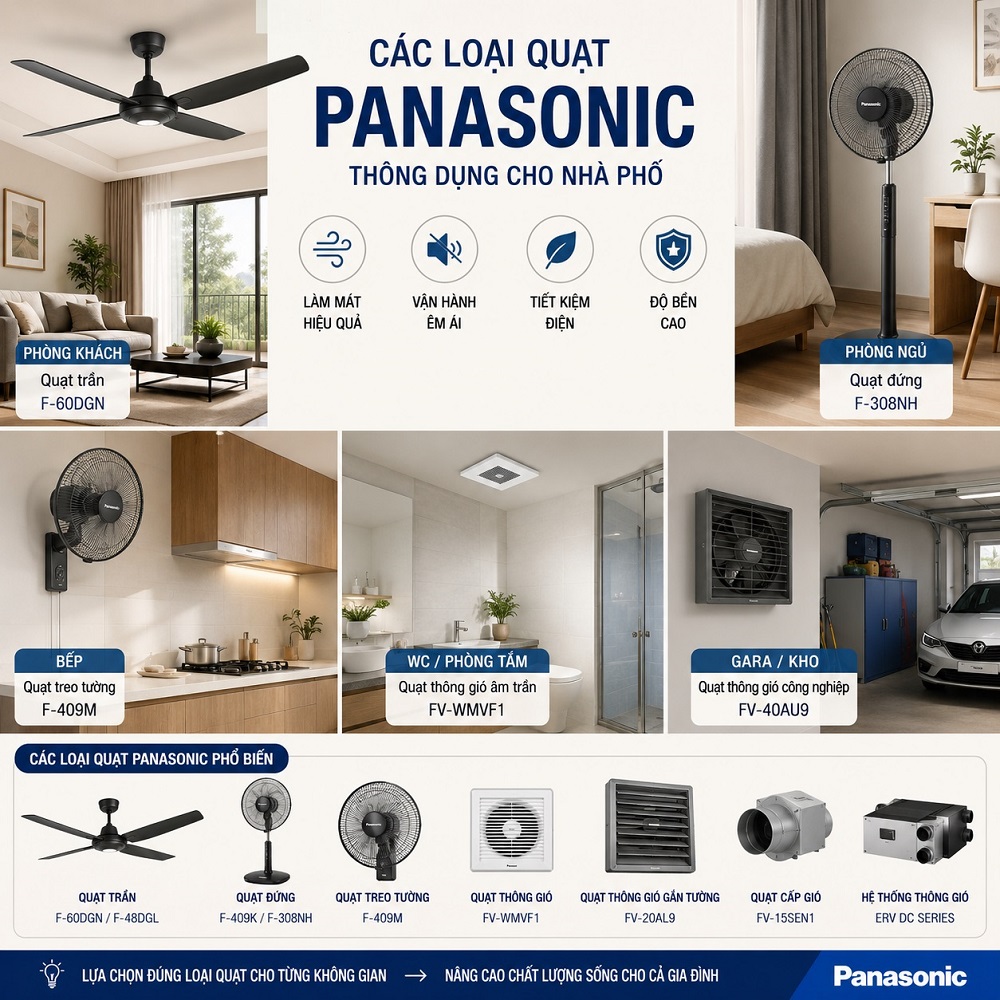 Các loại quạt Panasonic thông dụng cho nhà phố: Gợi ý model theo từng không gian