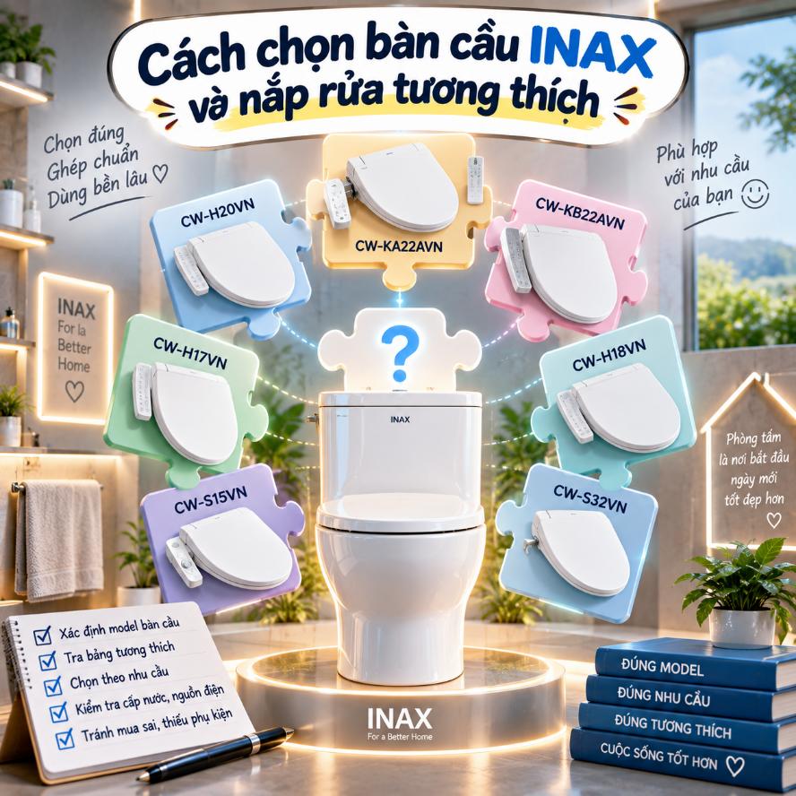 Cách chọn bàn cầu INAX và nắp rửa tương thích