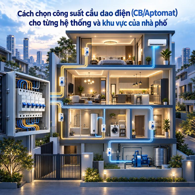 Cách chọn CB/Aptomat cho từng hệ thống và khu vực nhà phố