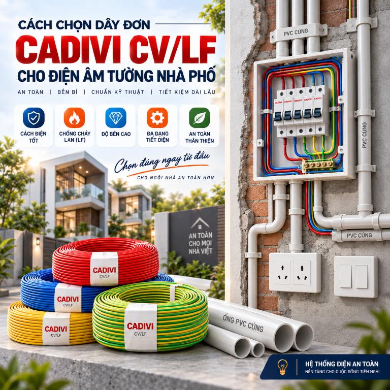 Cách chọn dây đơn CADIVI CV/LF cho điện âm tường nhà phố