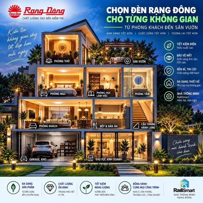 Chọn đèn Rạng Đông cho từng không gian: Từ phòng khách đến sân vườn