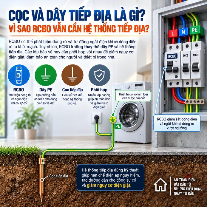 Cọc và dây tiếp địa là gì? Vì sao RCBO vẫn cần hệ thống tiếp địa?