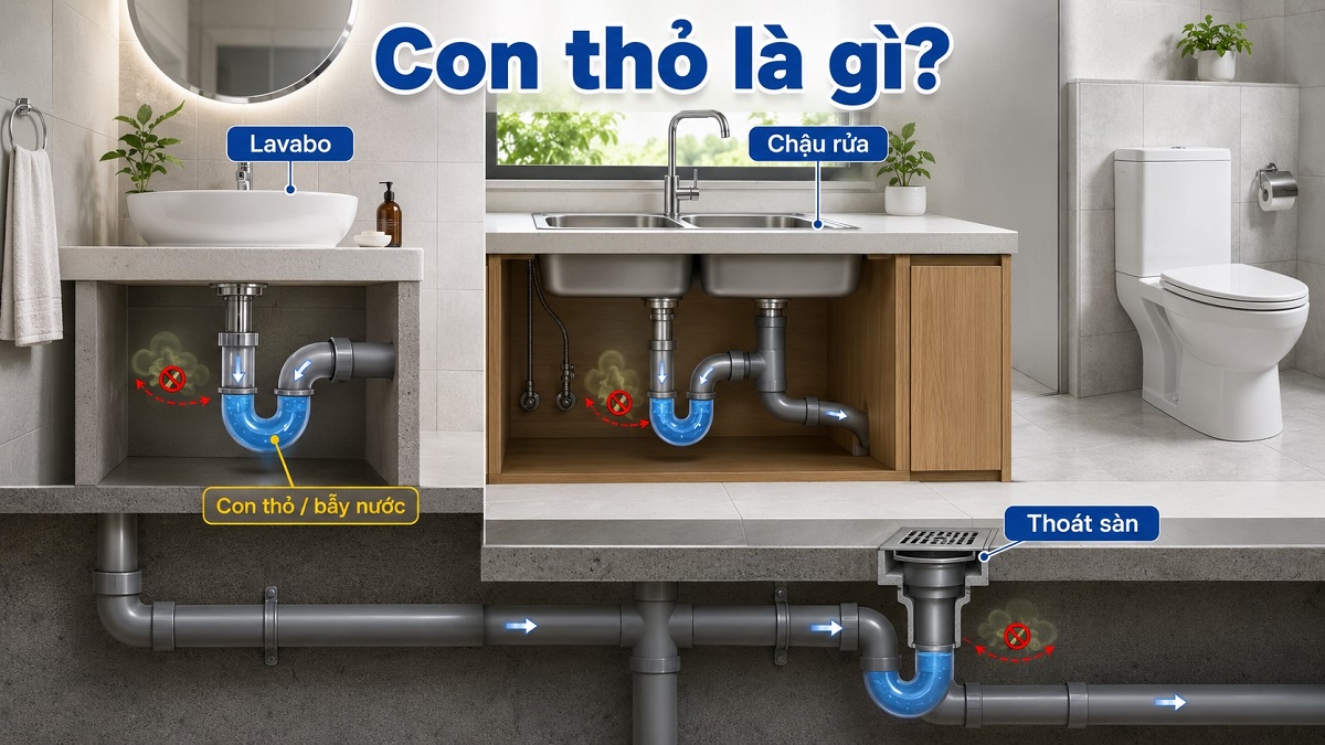 Con thỏ là gì? Ứng dụng, vị trí và cách lắp trong hệ thống thoát nước