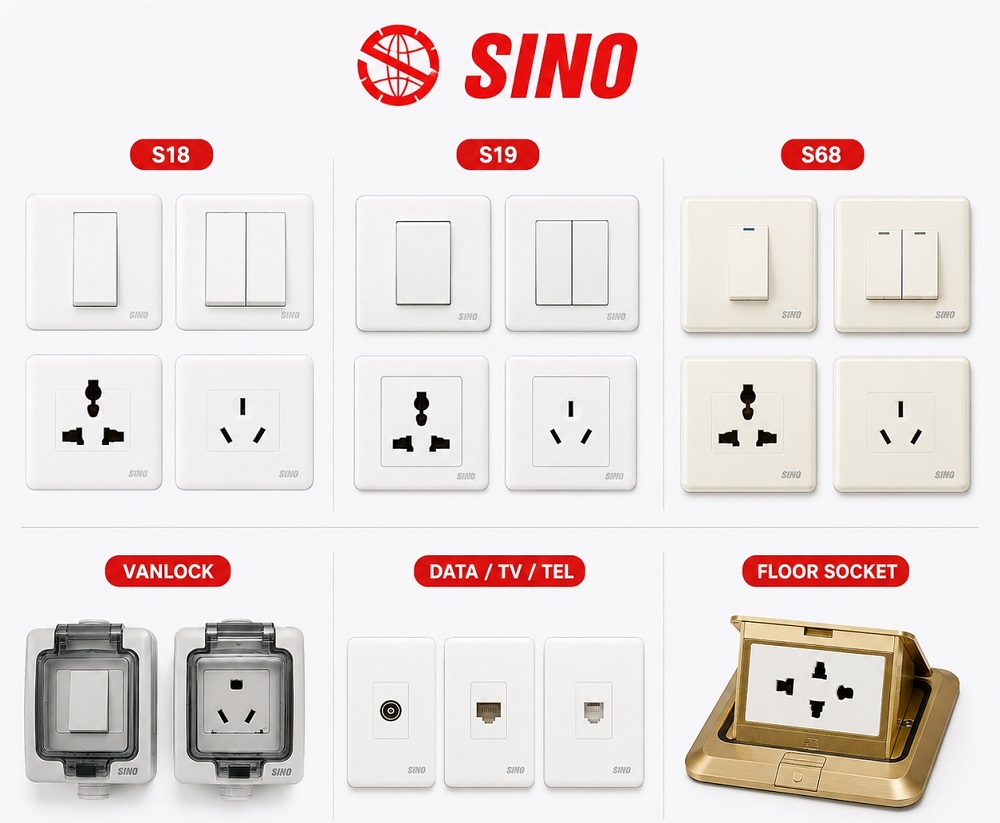 Công tắc – ổ cắm Sino thông dụng cho nhà phố và các seri phổ biến
