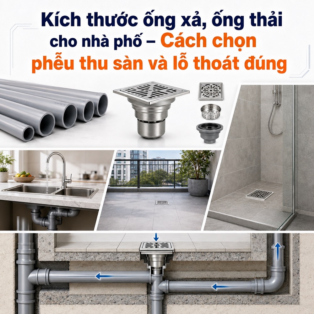 Kích thước ống xả, ống thải cho nhà phố – Cách chọn phễu thu sàn và đường ống phù hợp