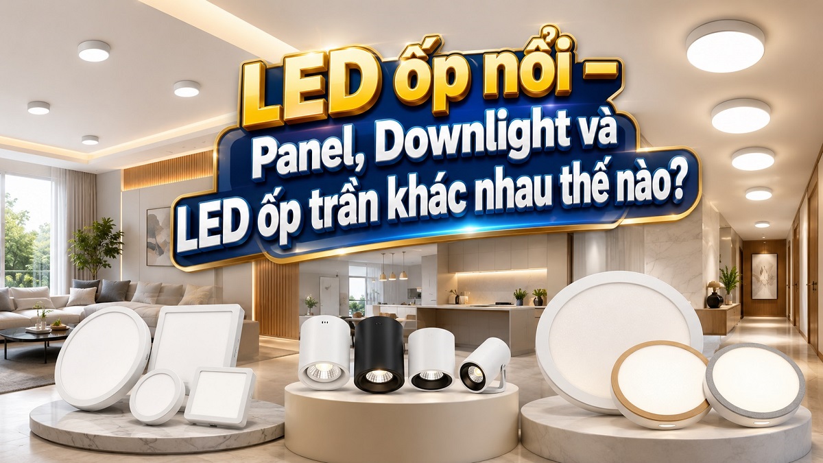 LED ốp nổi MPE – Panel, Downlight và LED ốp trần khác nhau thế nào?