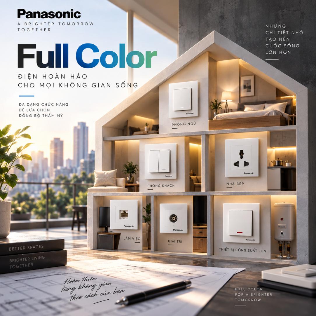 Panasonic Full Color: Công tắc, ổ cắm và mặt thiết bị đồng bộ