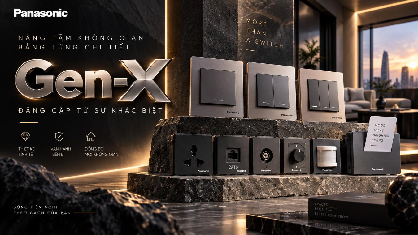 Panasonic Gen-X: Công tắc viền nhôm, ổ cắm và Data đồng bộ