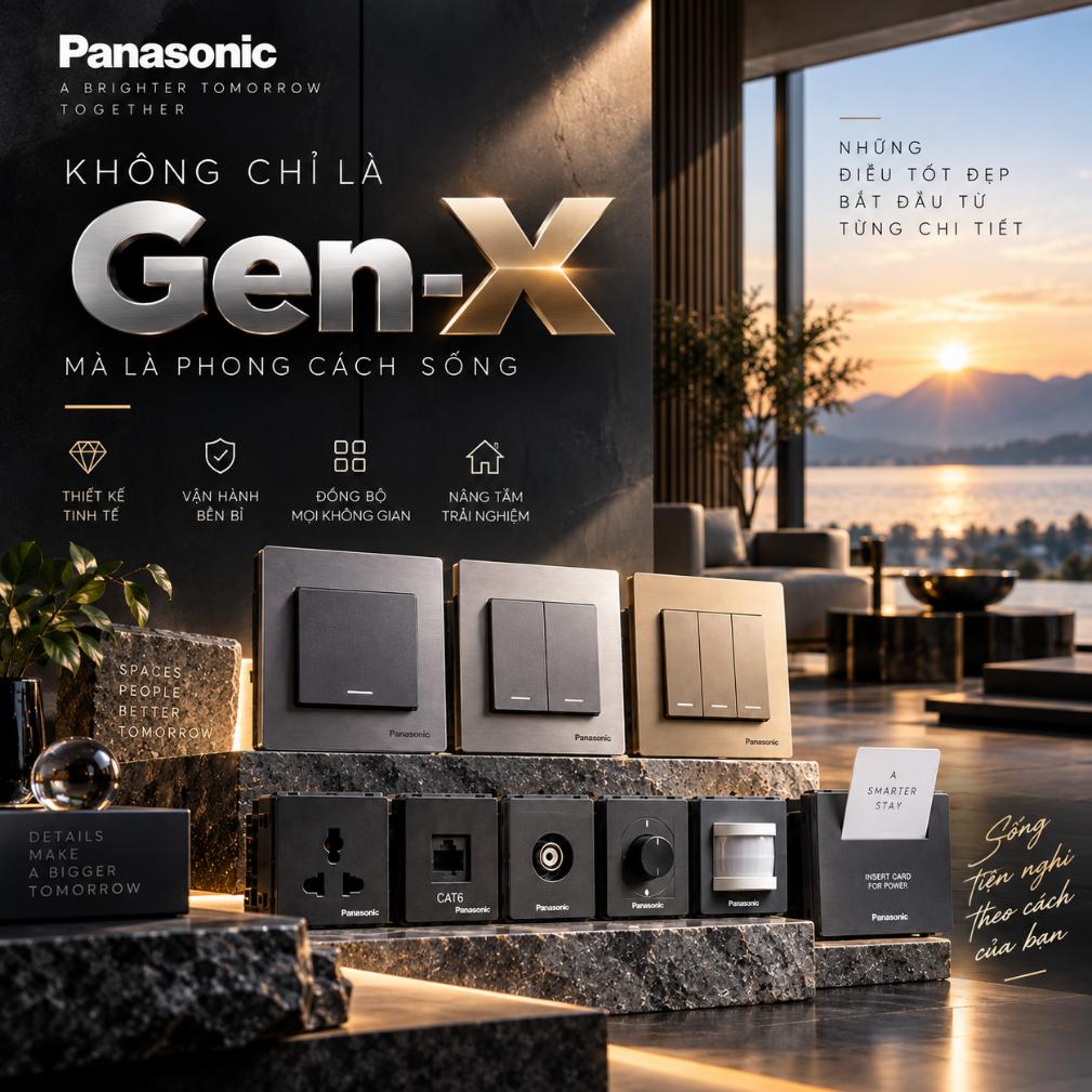 Panasonic Gen-X: Công tắc viền nhôm, ổ cắm và Data đồng bộ
