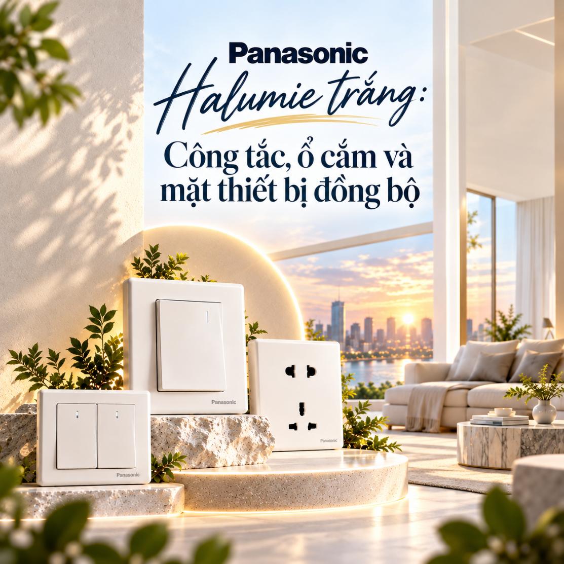 Panasonic Halumie trắng: Công tắc, ổ cắm và mặt thiết bị đồng bộ