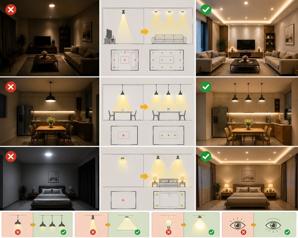 Sai lầm khi chọn đèn chiếu sáng khiến nhà bị tối hoặc chói mắt