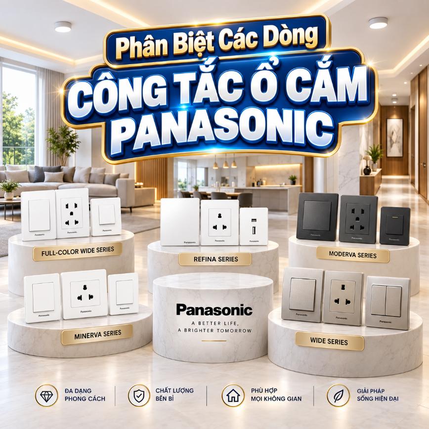 So sánh các dòng công tắc ổ cắm Panasonic: Wide, Halumie, Moderva, Minerva và Gen-X