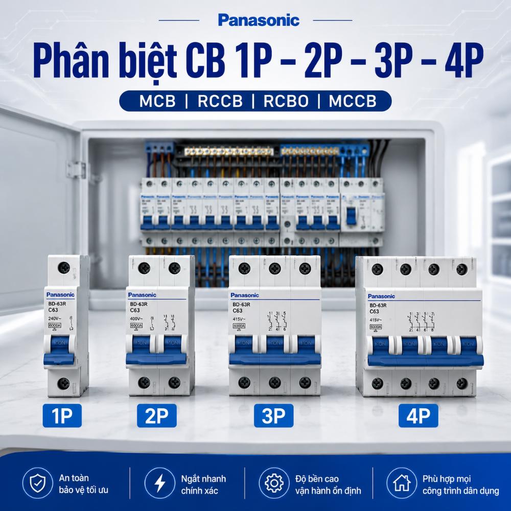 Các loại CB Panasonic phổ thông: Phân biệt số cực, seri và công dụng từng loại