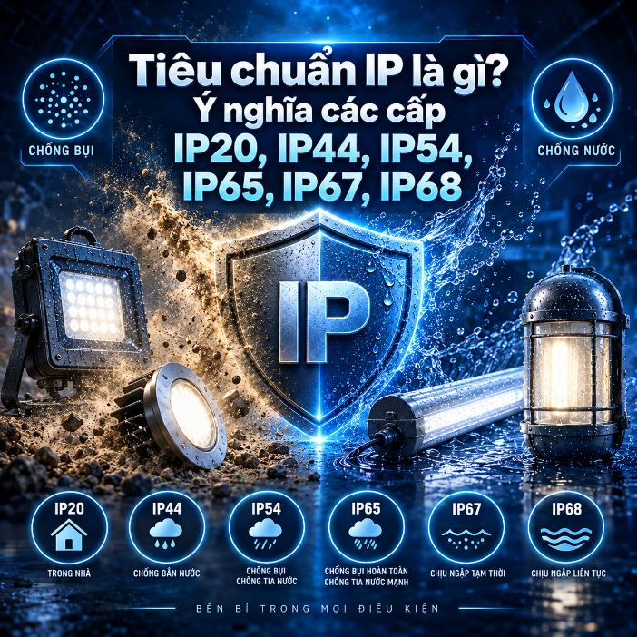 Tiêu chuẩn IP là gì? Ý nghĩa các cấp IP20, IP44, IP54, IP65, IP67, IP68