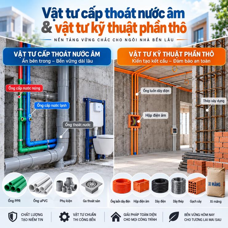Vật tư cấp thoát nước âm & vật tư kỹ thuật phần thô