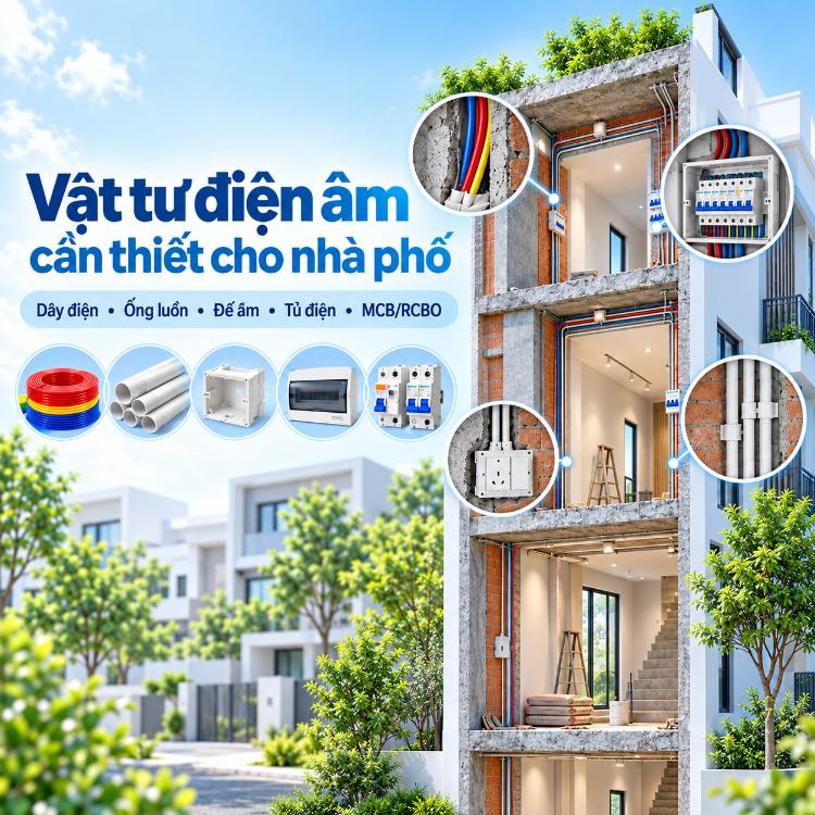 Vật tư điện âm cần thiết cho công trình nhà phố phổ thông