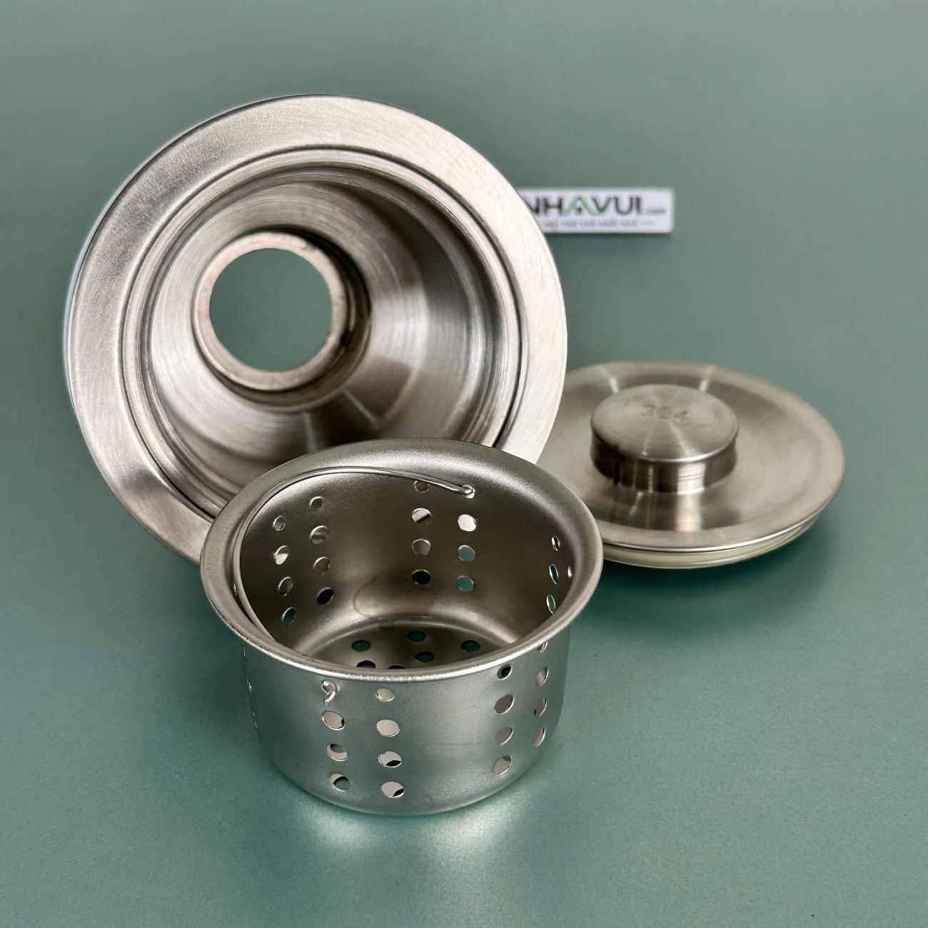 Bầu xi phông chậu rửa bát inox 110mm, 140mm