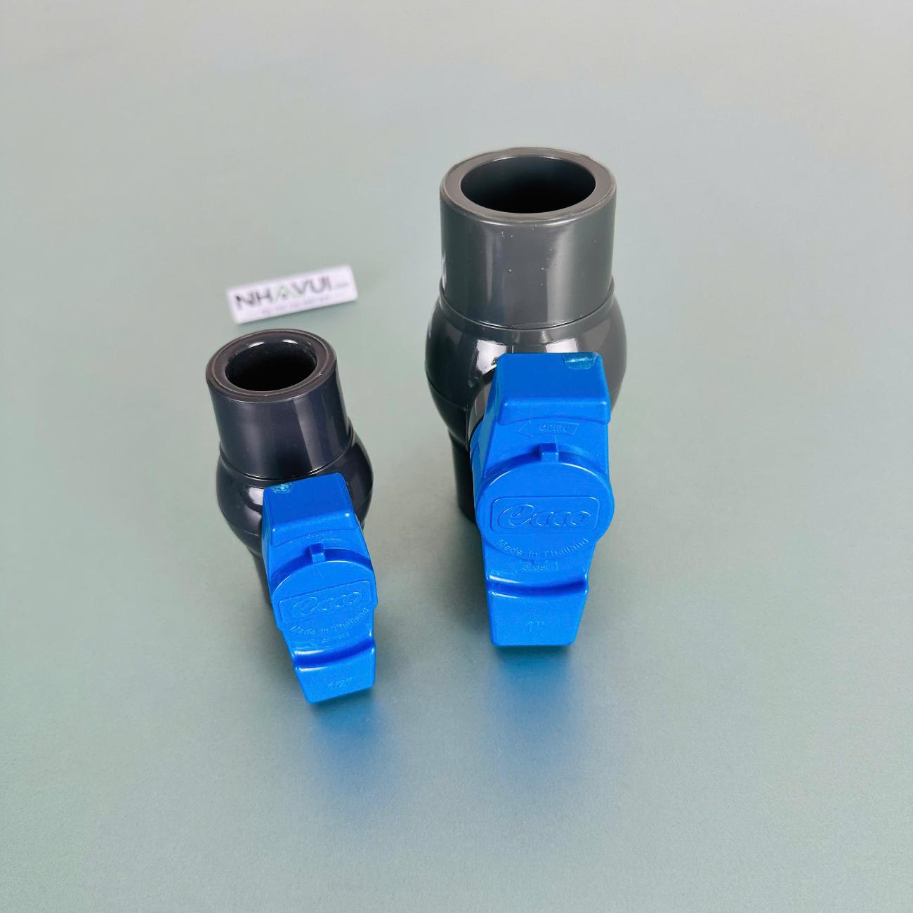 Van bi nhựa PVC ECCO không ren Ø21–Ø60 – tay gạt đóng mở dòng nước