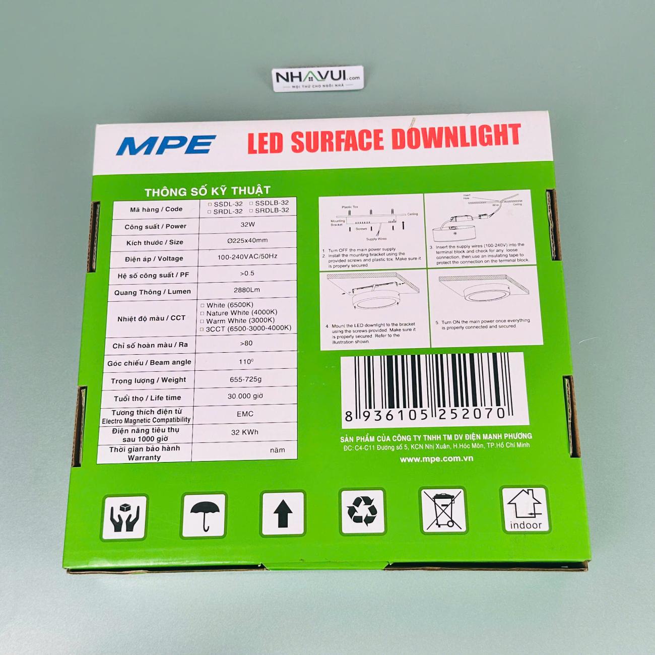 Đèn LED ốp nổi tràn viền MPE Seri SSDL mặt vuông