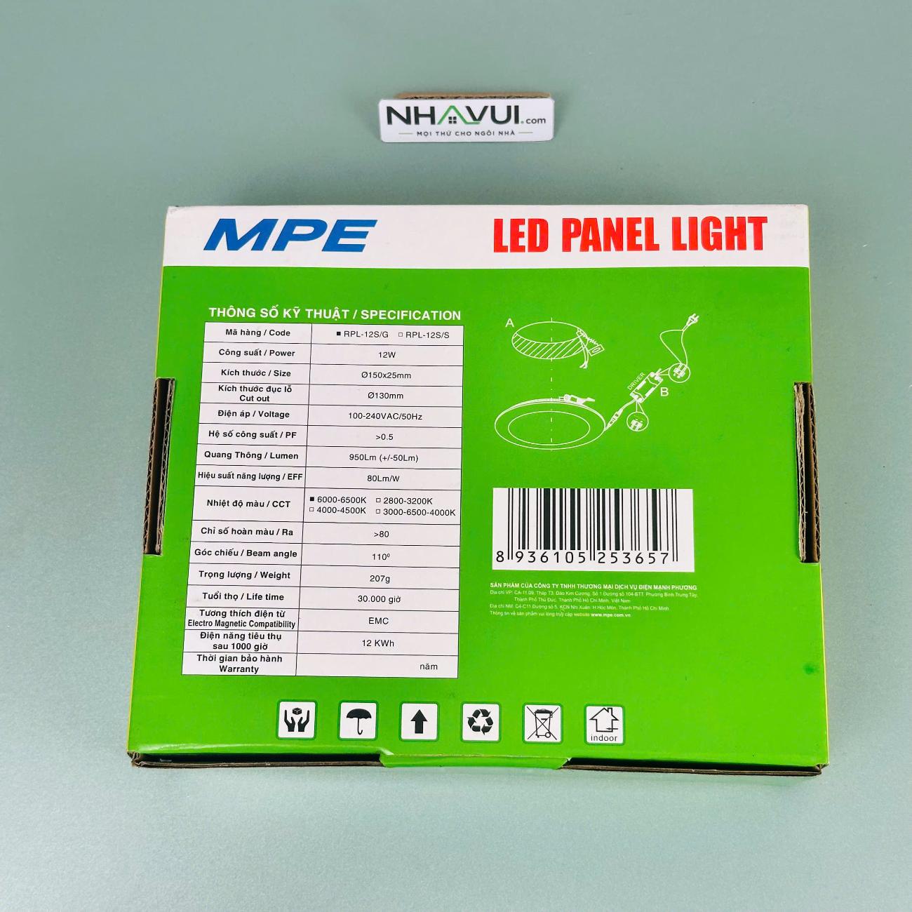 LED Panel tròn âm trần RPL viền vàng 7W–12W