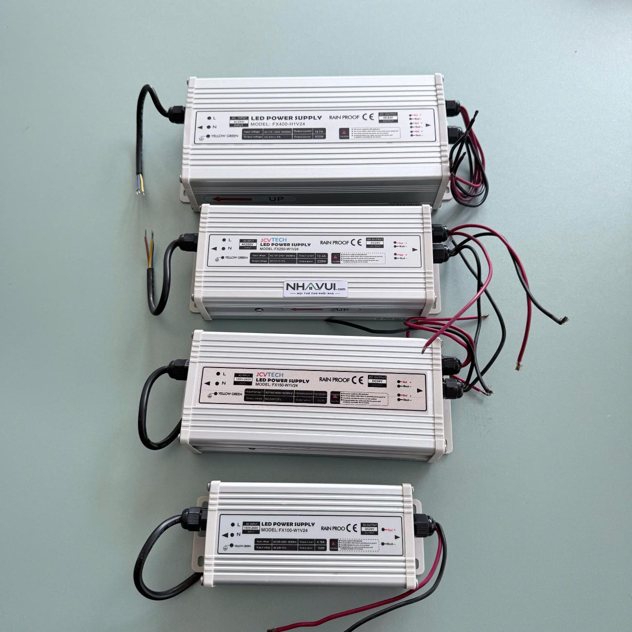 Nguồn chống mưa JCVTECH cho LED dây 24V 100W–400W