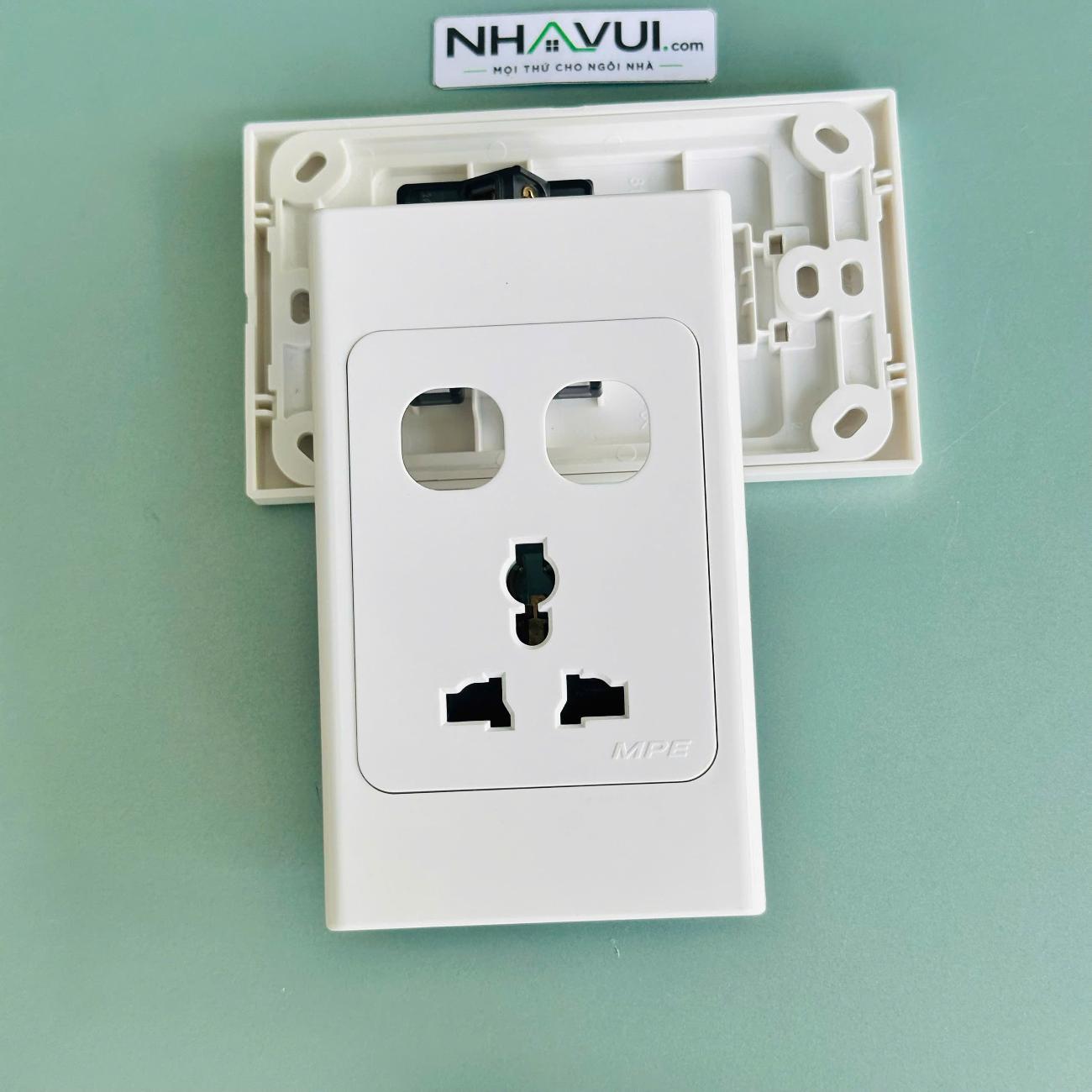 Ổ cắm đơn đa năng MPE A20USMXN, A20USMXXN đế liền 16A 1 lỗ 2 lỗ 120x72mm