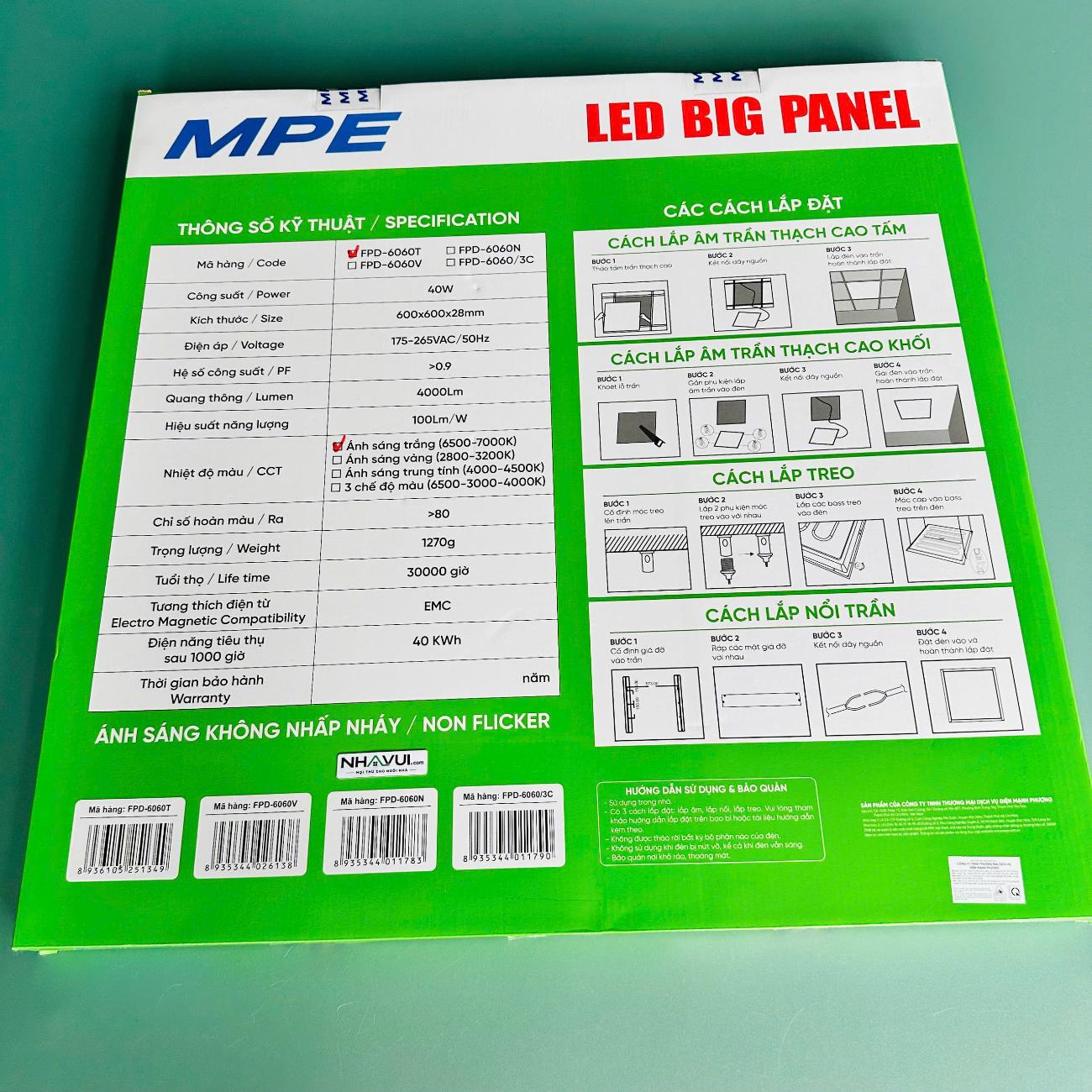 LED tấm loại lớn MPE Seri FPD-6060 600x600mm