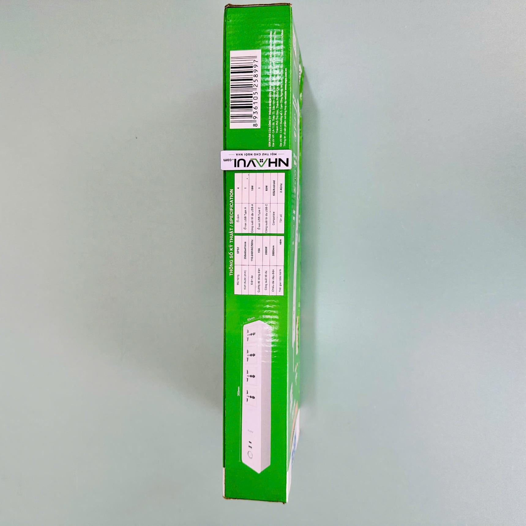 Ổ cắm di động thông minh MPE SPS2 4 ổ tích hợp USB Type A và Type C