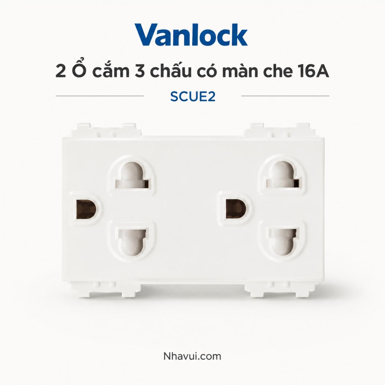 2 ổ cắm 3 chấu có màn che 16A Sino SCUE2