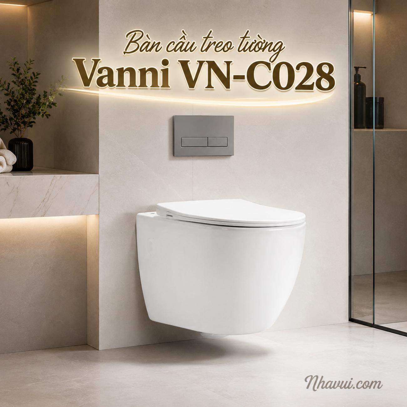 Bàn cầu treo tường Vanni VN-C028 kèm két nước âm tường nút nhấn cơ