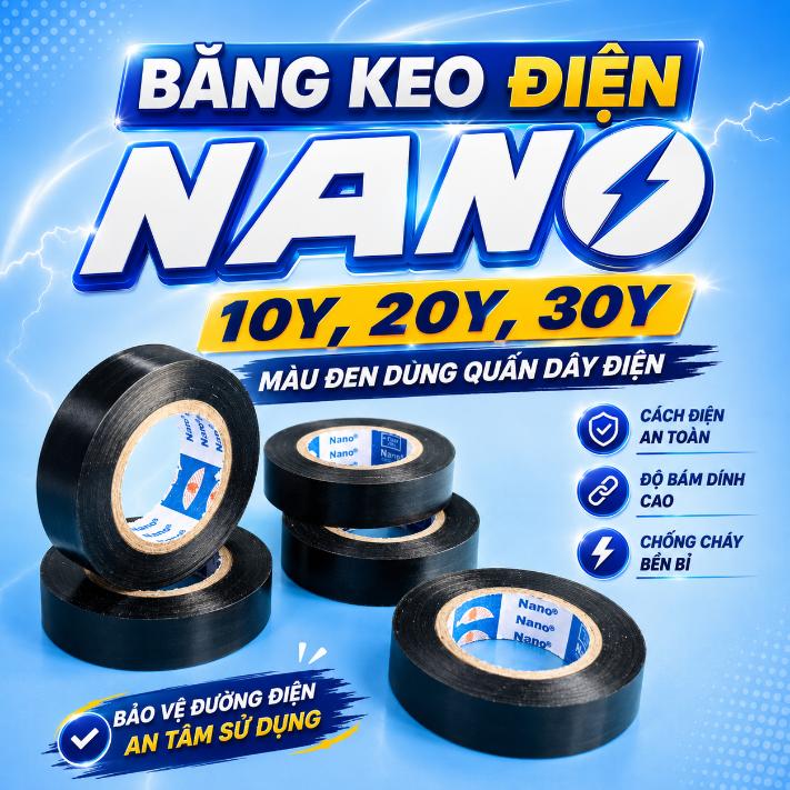 Băng keo điện Nano 10Y, 20Y, 30Y màu đen dùng quấn dây điện