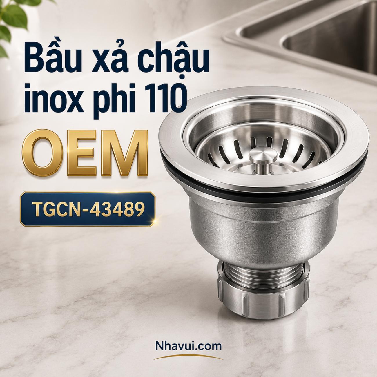 Bầu xả chậu inox phi 110 OEM TGCN-43489