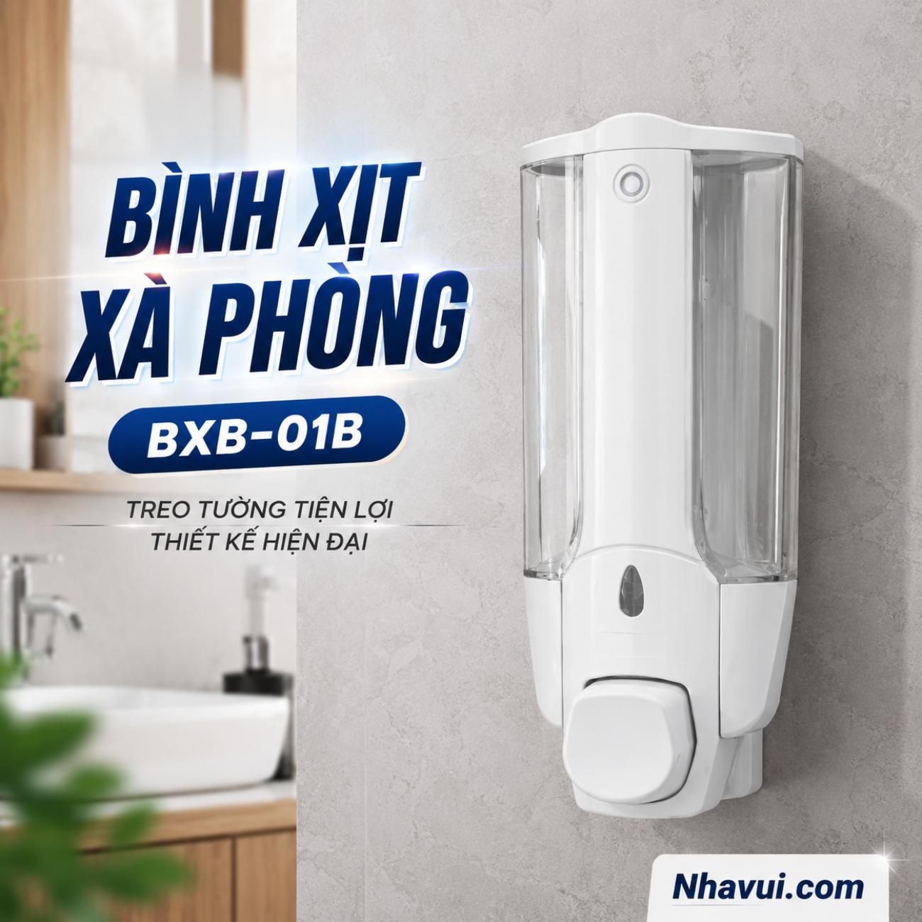 Bình xịt xà phòng Vanni BXB-01B nhựa trắng nắp bạc gắn tường