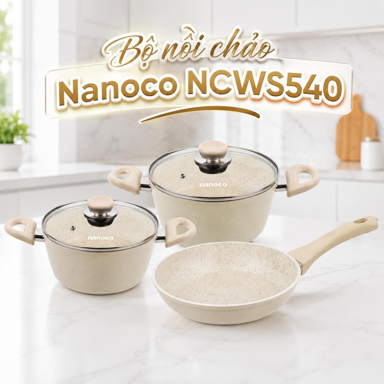 Bộ nồi chảo Nanoco NCWS540 màu vàng kem