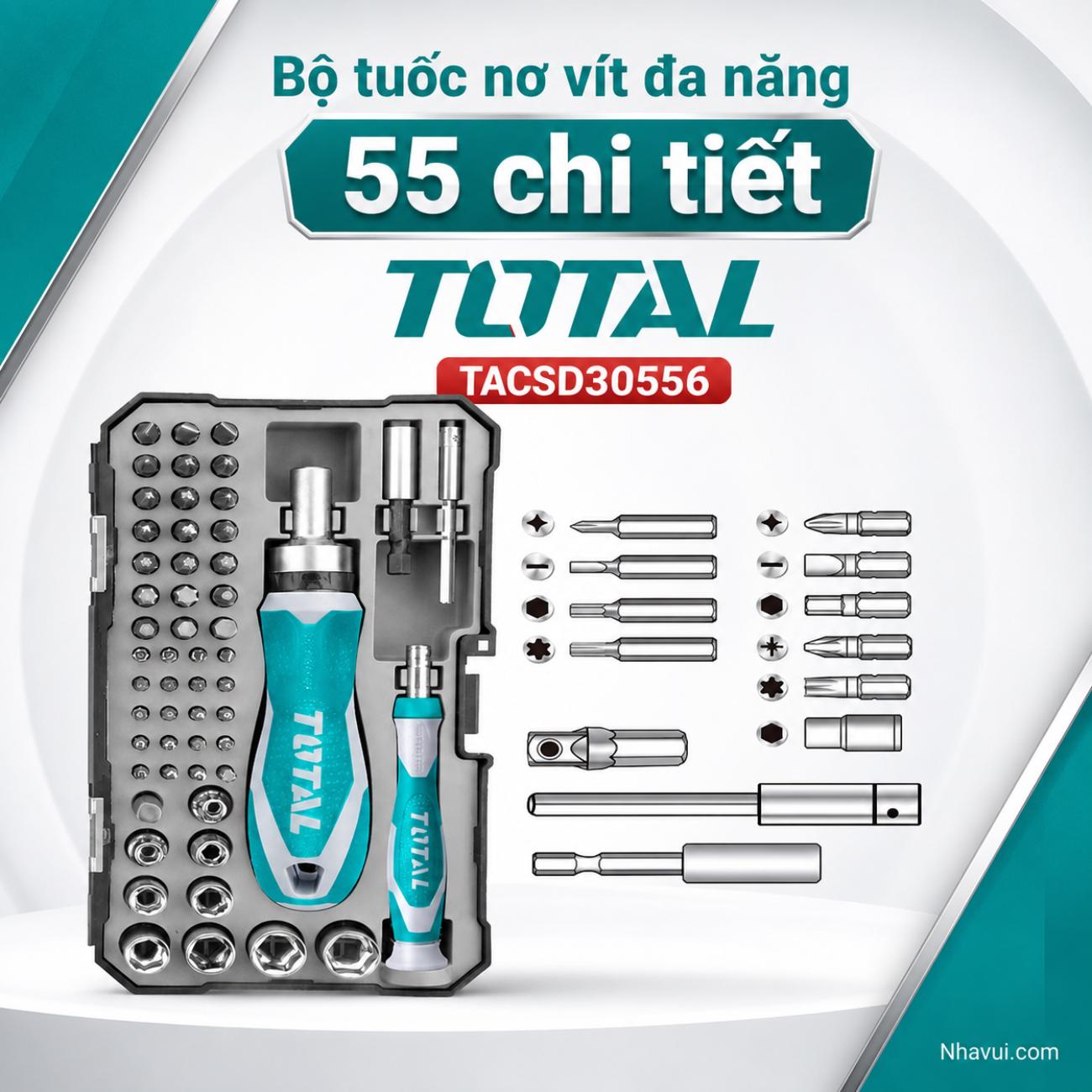 Bộ tuốc nơ vít đa năng 55 chi tiết Total TACSD30556