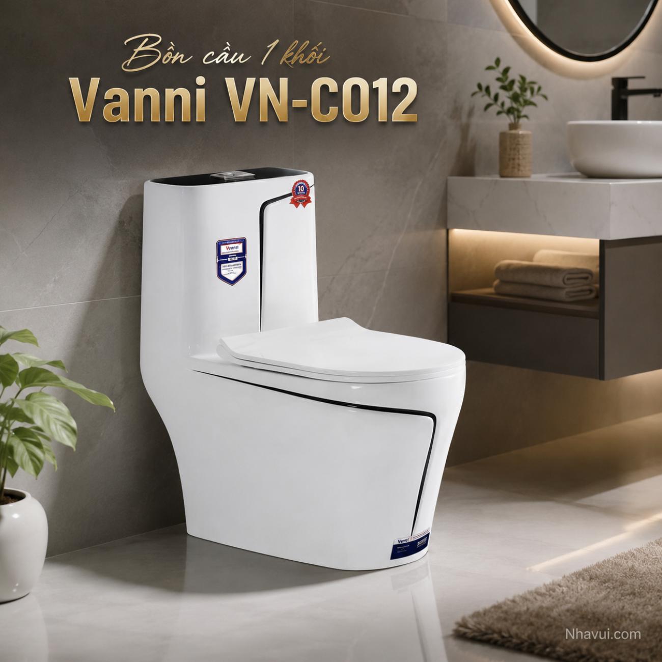 Bồn cầu 1 khối Vanni VN-C012 730x380x790mm tâm xả 300/400mm viền đen