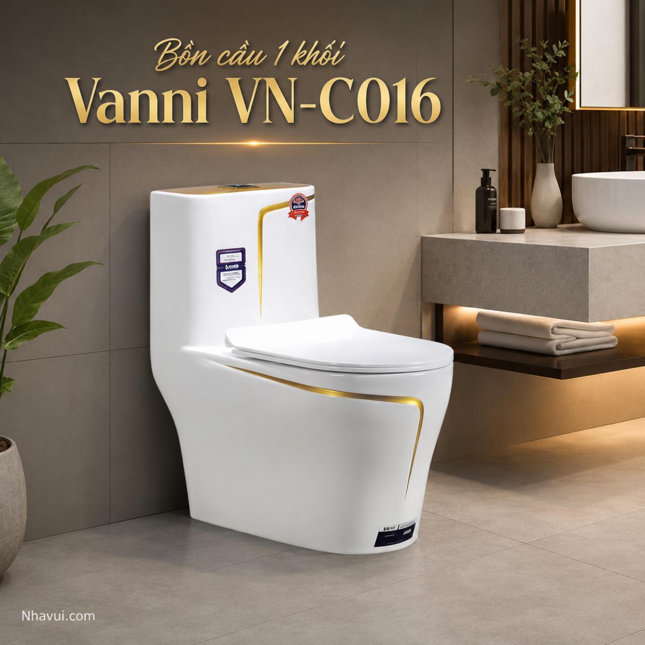 Bồn cầu 1 khối Vanni VN-C016 730x380x790mm tâm xả 300/400mm viền vàng