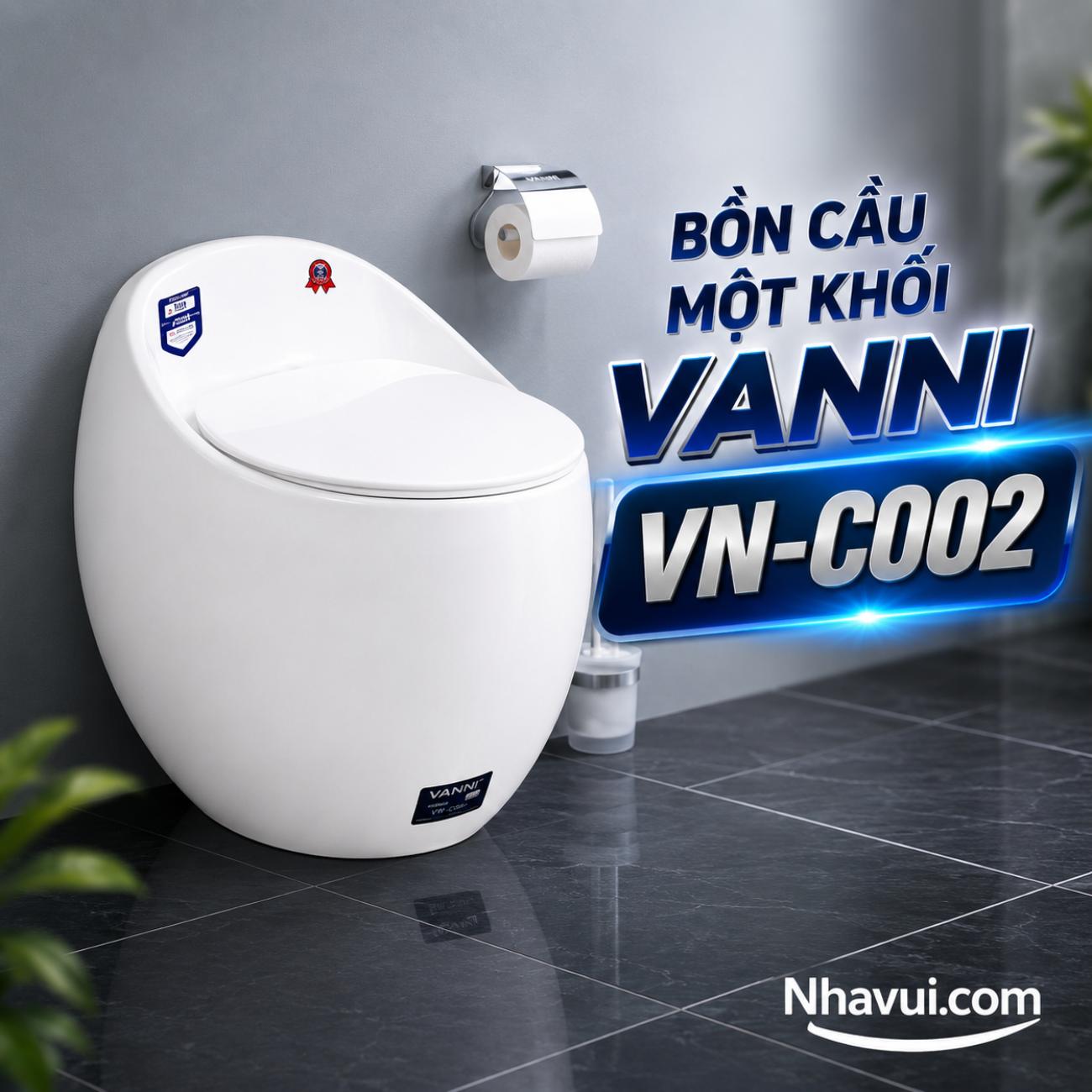 Bồn cầu một khối Vanni VN-C002 trắng bo tròn men tuyết phủ nano kháng khuẩn
