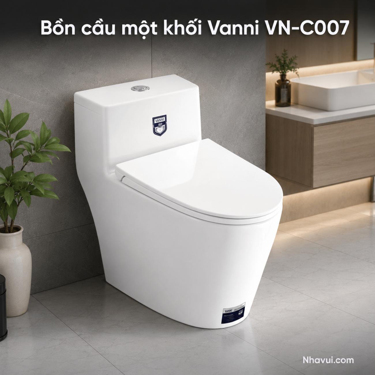 Bồn cầu một khối Vanni VN-C007 nắp UF chống trầy men tuyết phủ nano kháng khuẩn